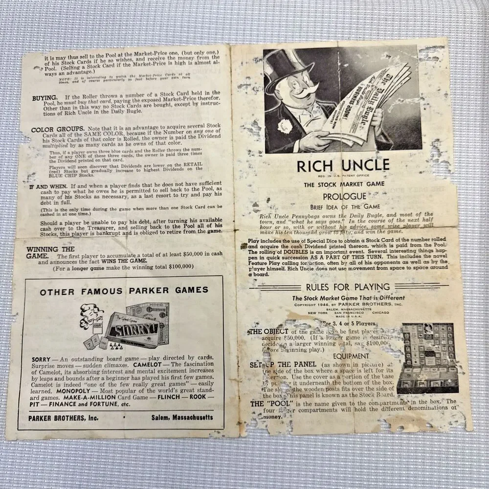 Vintage Parker Brothers Rich Uncle - The Stock Market Game 1955 USA - Complete